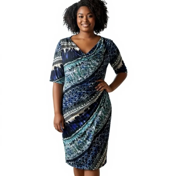 Laura 4 Season Dress, Cowl Neck, Short Sleeve, Stretchy, Comfortable - Picture 1 of 8